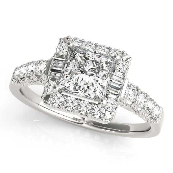Pristine Halo Princess Diamond Engagement Ring in 10K/14K gold and platinum with certified lab-grown or natural diamonds