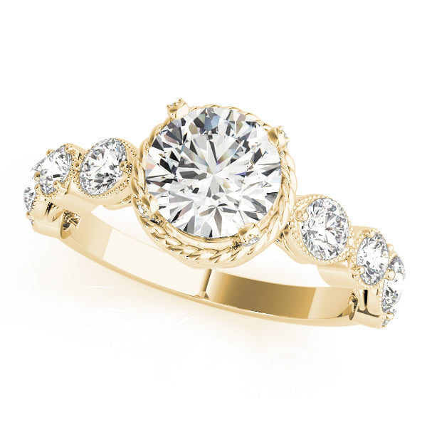 Vintage-Inspired Cluster Sides Round Diamond Engagement Ring in 10K/14K gold and platinum with certified lab-grown or natural diamonds
