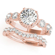 Vintage-Inspired Cluster Sides Round Diamond Engagement Ring in 10K/14K gold and platinum with certified lab-grown or natural diamonds