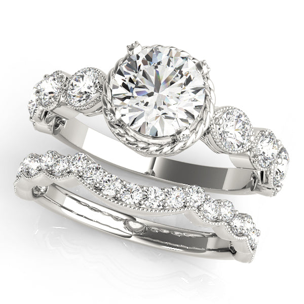 Vintage-Inspired Cluster Sides Round Diamond Engagement Ring in 10K/14K gold and platinum with certified lab-grown or natural diamonds