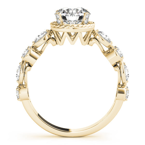 Vintage-Inspired Cluster Sides Round Diamond Engagement Ring in 10K/14K gold and platinum with certified lab-grown or natural diamonds