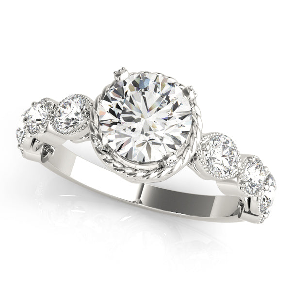 Vintage-Inspired Cluster Sides Round Diamond Engagement Ring in 10K/14K gold and platinum with certified lab-grown or natural diamonds
