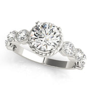 Vintage-Inspired Cluster Sides Round Diamond Engagement Ring in 10K/14K gold and platinum with certified lab-grown or natural diamonds