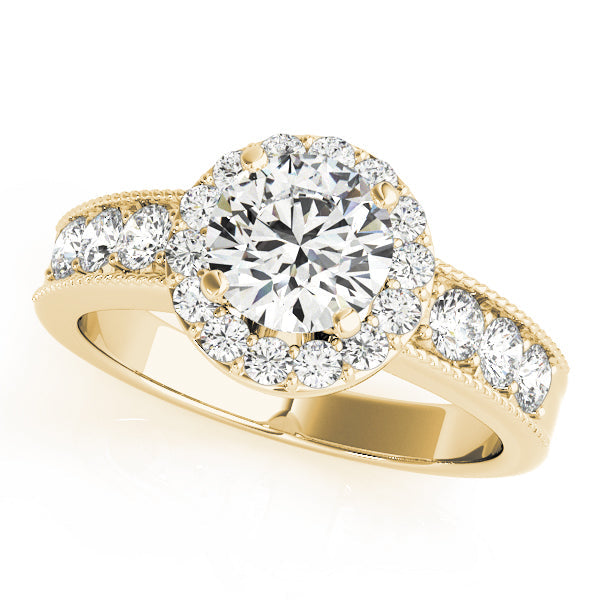 Brilliant Halo Round Diamond Engagement Ring in 10K/14K gold and platinum with certified lab-grown or natural diamonds
