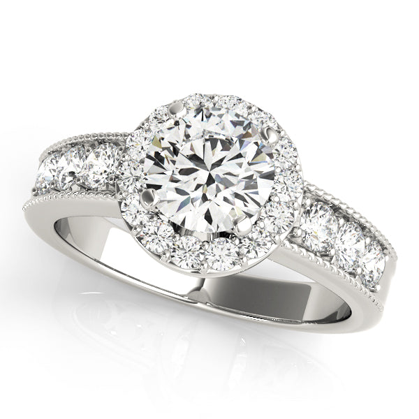 Brilliant Halo Round Diamond Engagement Ring in 10K/14K gold and platinum with certified lab-grown or natural diamonds