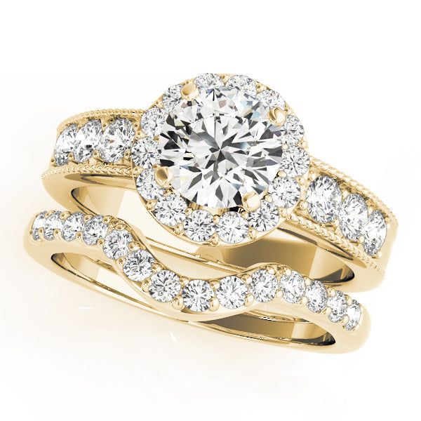 Brilliant Halo Round Diamond Engagement Ring in 10K/14K gold and platinum with certified lab-grown or natural diamonds