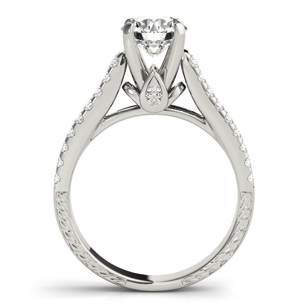 Pristine Pave Round Diamond Engagement Ring in 10K/14K gold and platinum with certified lab-grown or natural diamonds