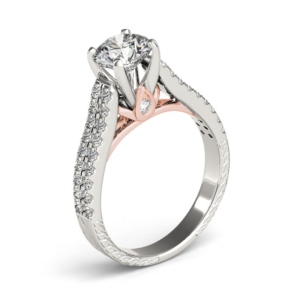 Pristine Pave Round Diamond Engagement Ring in 10K/14K gold and platinum with certified lab-grown or natural diamonds