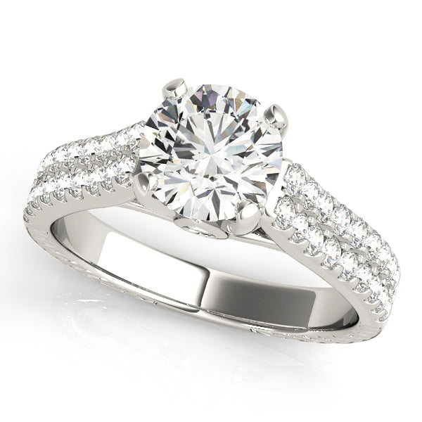 Pristine Pave Round Diamond Engagement Ring in 10K/14K gold and platinum with certified lab-grown or natural diamonds