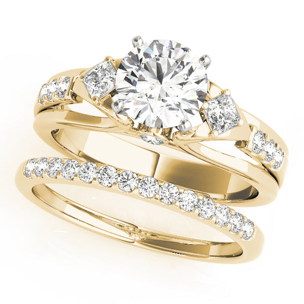 Vintage-Inspired Three-Stone Round Diamond Engagement Ring in 10K/14K gold and platinum with certified lab-grown or natural diamonds