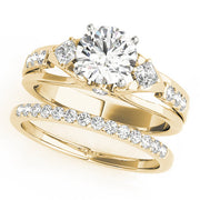Vintage-Inspired Three-Stone Round Diamond Engagement Ring in 10K/14K gold and platinum with certified lab-grown or natural diamonds