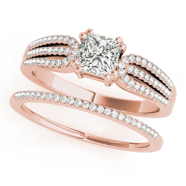 Brilliant Multi-Row Princess Diamond Engagement Ring in 10K/14K gold and platinum with certified lab-grown or natural diamonds