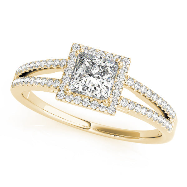 Lustrous Halo Princess Diamond Engagement Ring in 10K/14K gold and platinum with certified lab-grown or natural diamonds