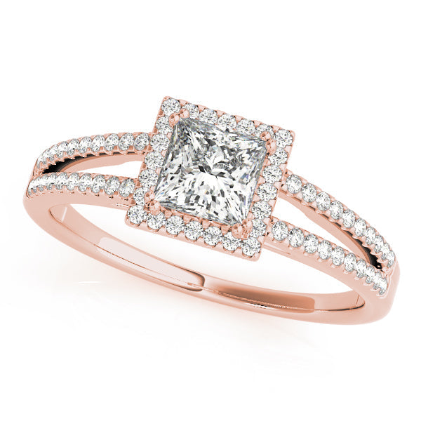 Lustrous Halo Princess Diamond Engagement Ring in 10K/14K gold and platinum with certified lab-grown or natural diamonds
