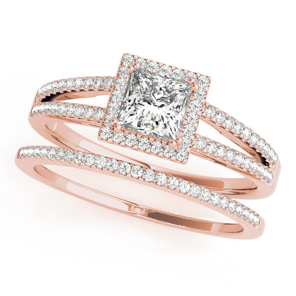 Lustrous Halo Princess Diamond Engagement Ring in 10K/14K gold and platinum with certified lab-grown or natural diamonds