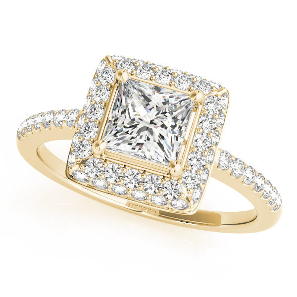 Elegant Halo Princess Diamond Engagement Ring in 10K/14K gold and platinum with certified lab-grown or natural diamonds