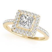 Elegant Halo Princess Diamond Engagement Ring in 10K/14K gold and platinum with certified lab-grown or natural diamonds