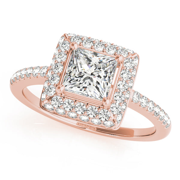 Elegant Halo Princess Diamond Engagement Ring in 10K/14K gold and platinum with certified lab-grown or natural diamonds