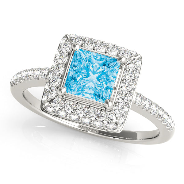 Elegant Halo Princess Diamond Engagement Ring in 10K/14K gold and platinum with certified lab-grown or natural diamonds