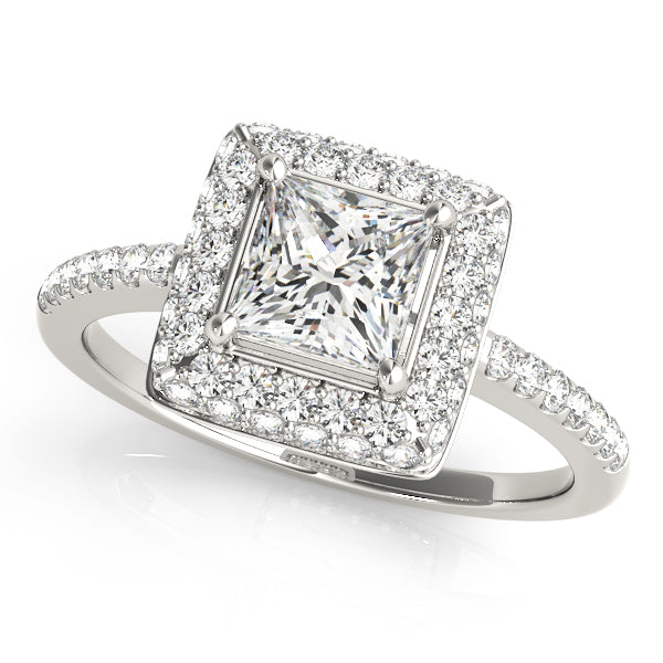 Elegant Halo Princess Diamond Engagement Ring in 10K/14K gold and platinum with certified lab-grown or natural diamonds