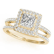 Elegant Halo Princess Diamond Engagement Ring in 10K/14K gold and platinum with certified lab-grown or natural diamonds