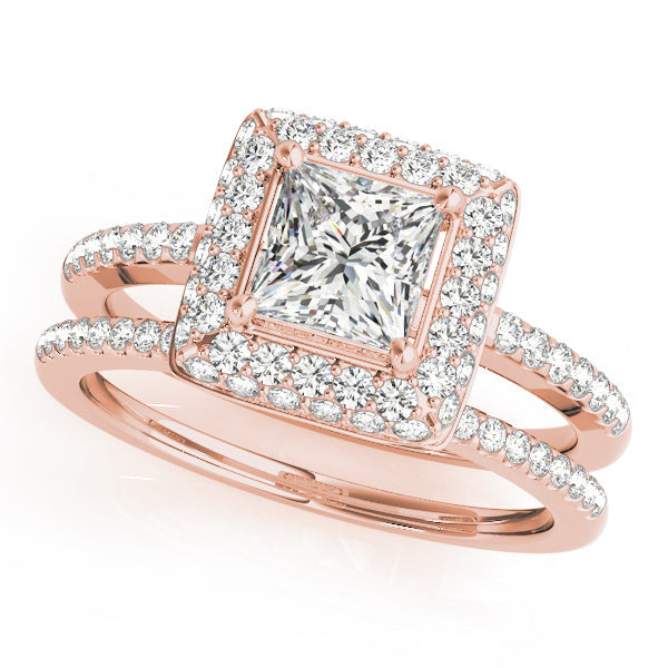 Elegant Halo Princess Diamond Engagement Ring in 10K/14K gold and platinum with certified lab-grown or natural diamonds