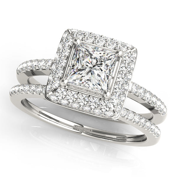Elegant Halo Princess Diamond Engagement Ring in 10K/14K gold and platinum with certified lab-grown or natural diamonds