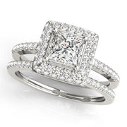 Elegant Halo Princess Diamond Engagement Ring in 10K/14K gold and platinum with certified lab-grown or natural diamonds