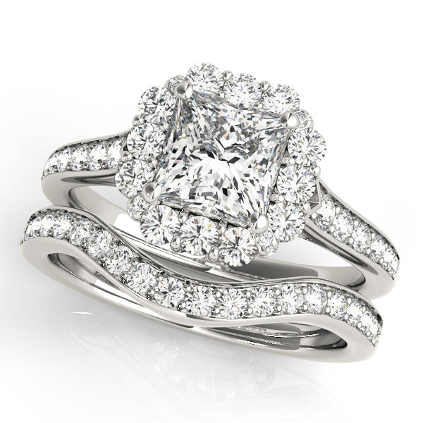 Radiant Halo Princess Diamond Engagement Ring in 10K/14K gold and platinum with certified lab-grown or natural diamonds