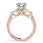 Exquisite Three-Stone Baguette Round Diamond Engagement Ring in 10K/14K gold and platinum with certified lab-grown or natural diamonds