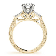 Exquisite Three-Stone Baguette Round Diamond Engagement Ring in 10K/14K gold and platinum with certified lab-grown or natural diamonds