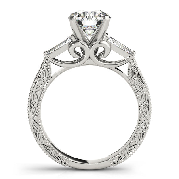 Exquisite Three-Stone Baguette Round Diamond Engagement Ring in 10K/14K gold and platinum with certified lab-grown or natural diamonds