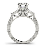 Exquisite Three-Stone Baguette Round Diamond Engagement Ring in 10K/14K gold and platinum with certified lab-grown or natural diamonds