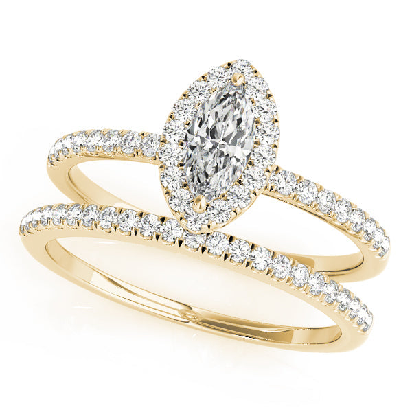 Vintage-Inspired Halo Marquise Diamond Engagement Ring in 10K/14K gold and platinum with certified lab-grown or natural diamonds