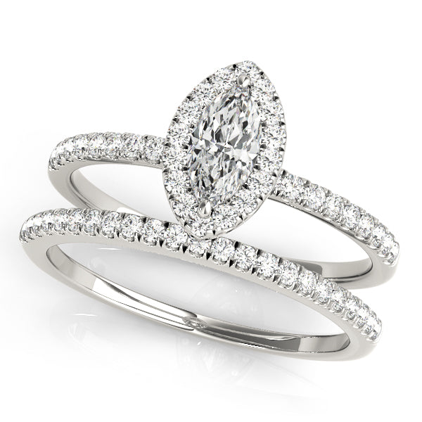 Vintage-Inspired Halo Marquise Diamond Engagement Ring in 10K/14K gold and platinum with certified lab-grown or natural diamonds