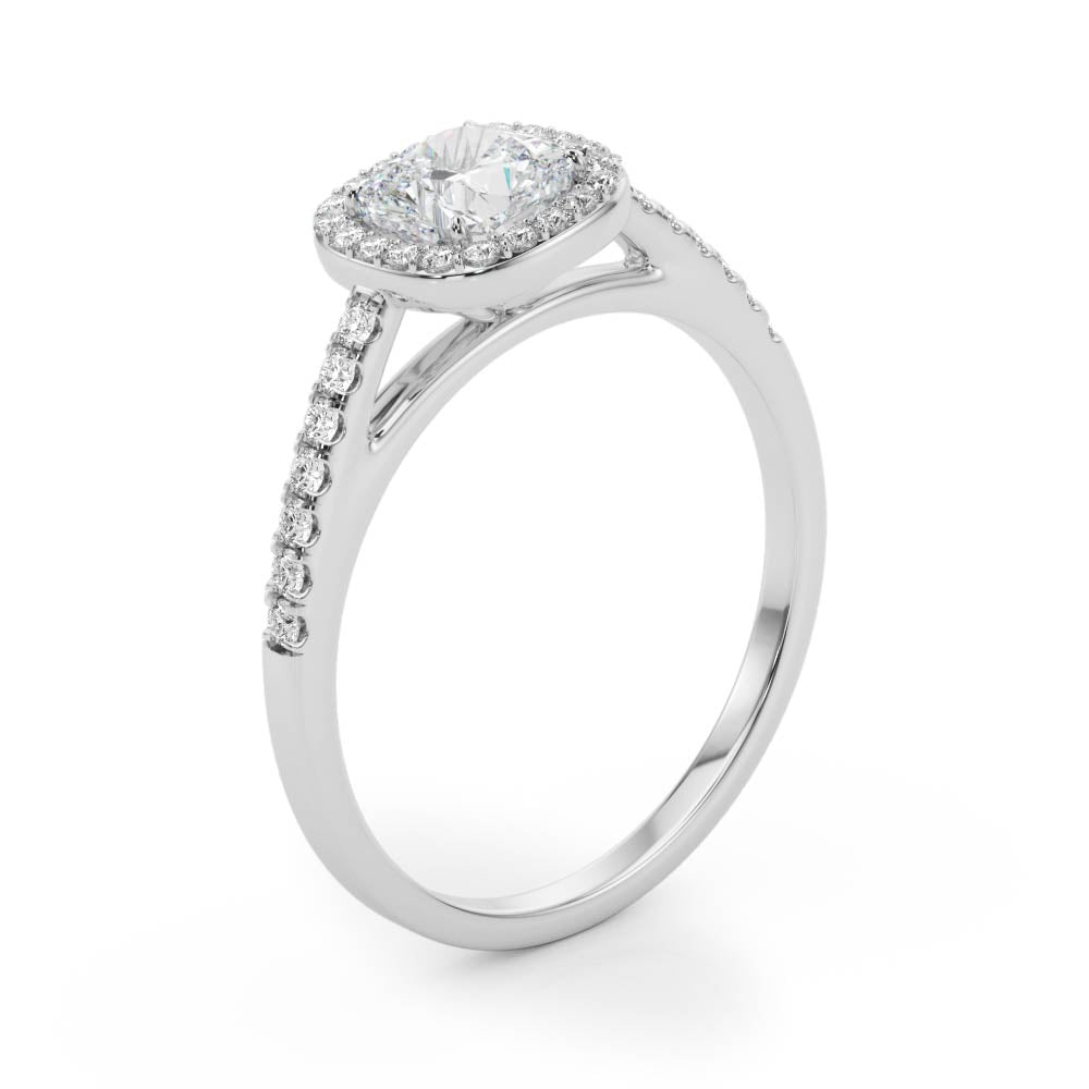 Artisan Halo Cushion Diamond Engagement Ring in 10K/14K gold and platinum with certified lab-grown or natural diamonds