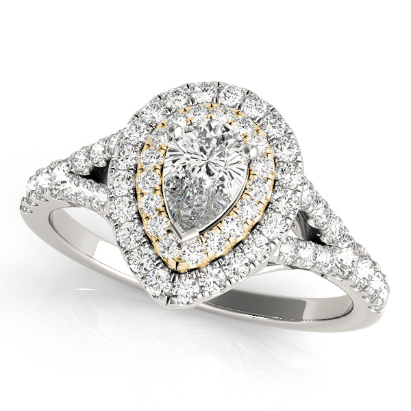 Noble Halo Pear Diamond Engagement Ring in 10K/14K gold and platinum with certified lab-grown or natural diamonds