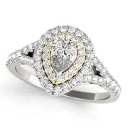 Noble Halo Pear Diamond Engagement Ring in 10K/14K gold and platinum with certified lab-grown or natural diamonds