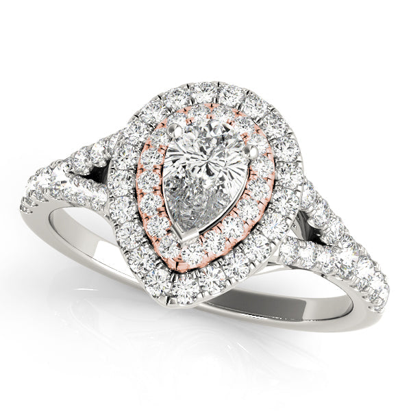 Noble Halo Pear Diamond Engagement Ring in 10K/14K gold and platinum with certified lab-grown or natural diamonds