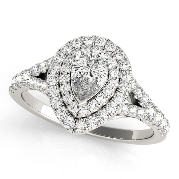 Noble Halo Pear Diamond Engagement Ring in 10K/14K gold and platinum with certified lab-grown or natural diamonds