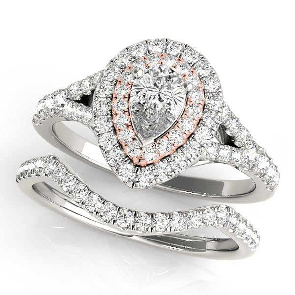 Noble Halo Pear Diamond Engagement Ring in 10K/14K gold and platinum with certified lab-grown or natural diamonds
