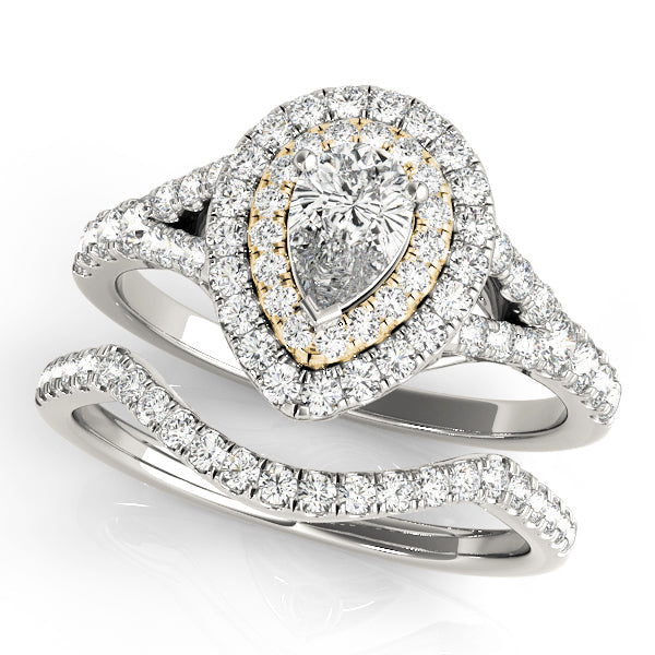 Noble Halo Pear Diamond Engagement Ring in 10K/14K gold and platinum with certified lab-grown or natural diamonds