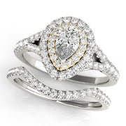 Noble Halo Pear Diamond Engagement Ring in 10K/14K gold and platinum with certified lab-grown or natural diamonds