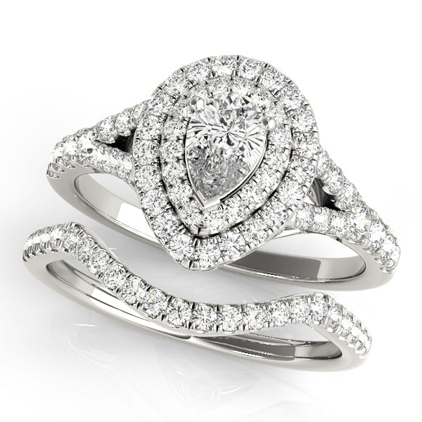 Noble Halo Pear Diamond Engagement Ring in 10K/14K gold and platinum with certified lab-grown or natural diamonds