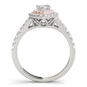 Noble Halo Pear Diamond Engagement Ring in 10K/14K gold and platinum with certified lab-grown or natural diamonds