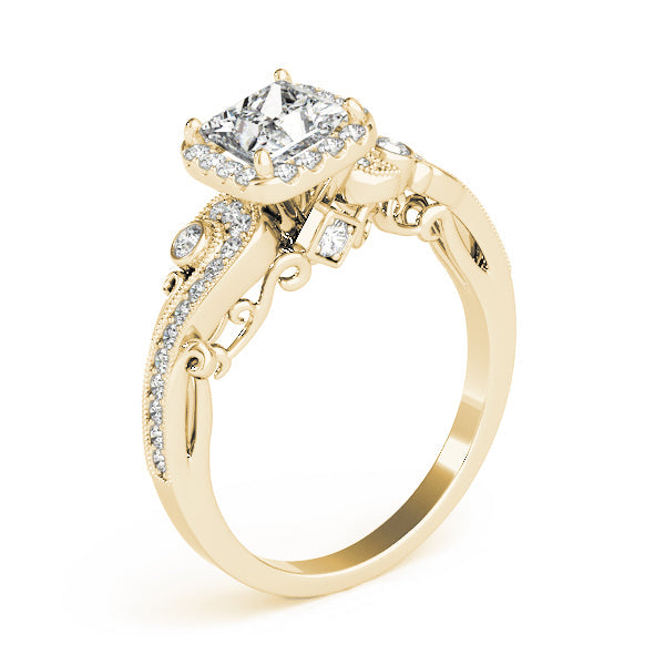 Crowned Antique Princess Diamond Engagement Ring in 10K/14K gold and platinum with certified lab-grown or natural diamonds
