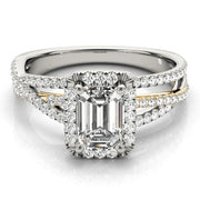 Adored Sidestone Emerald Diamond Engagement Ring in 10K/14K gold and platinum with certified lab-grown or natural diamonds
