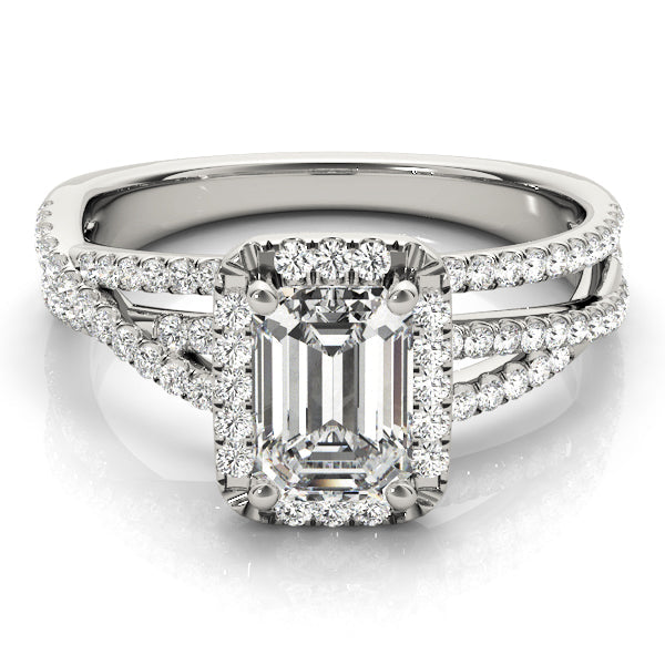Adored Sidestone Emerald Diamond Engagement Ring in 10K/14K gold and platinum with certified lab-grown or natural diamonds