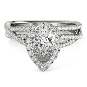 Romantic Sidestone Pear Diamond Engagement Ring in 10K/14K gold and platinum with certified lab-grown or natural diamonds