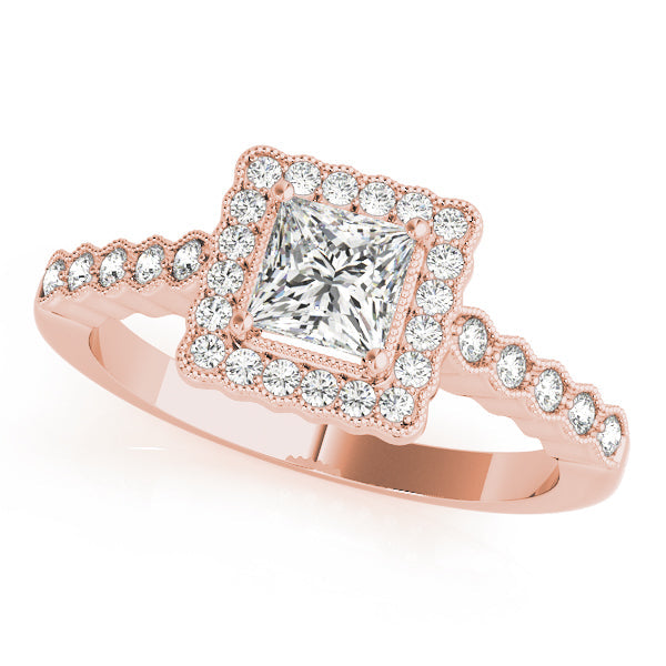 Crowned Sidestone Cushion Diamond Engagement Ring in 10K/14K gold and platinum with certified lab-grown or natural diamonds